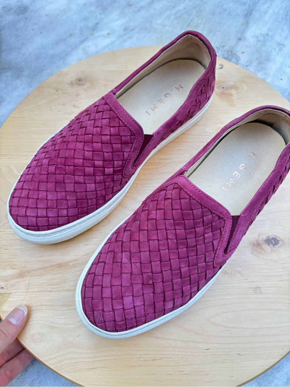 M. Gemi Cerchio iItalian Suede Leather Woven Flats in Cranberry Nubuck Red